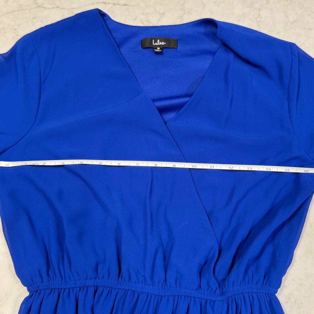 Lulus Wondrous Water Lilies Royal Blue Maxi Dress M Faux Wrap Slit Cobalt Event - Picture 5 of 16